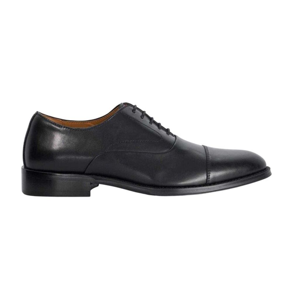 Dune London Mens Leather Lace Up Tailored Low Block Heel Derby Shoes / Black